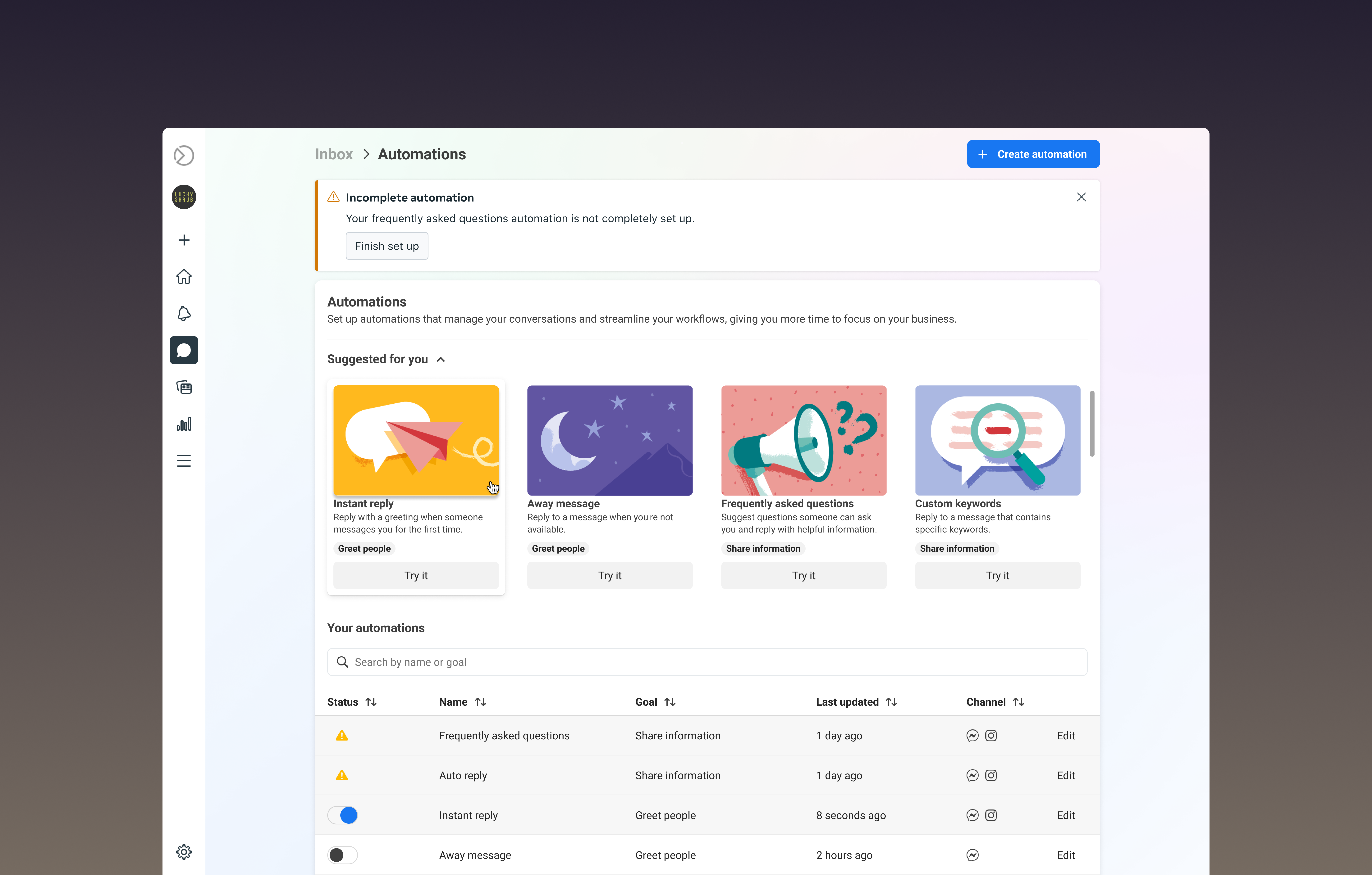 Unified Business Inbox — Automations Hub Revamp